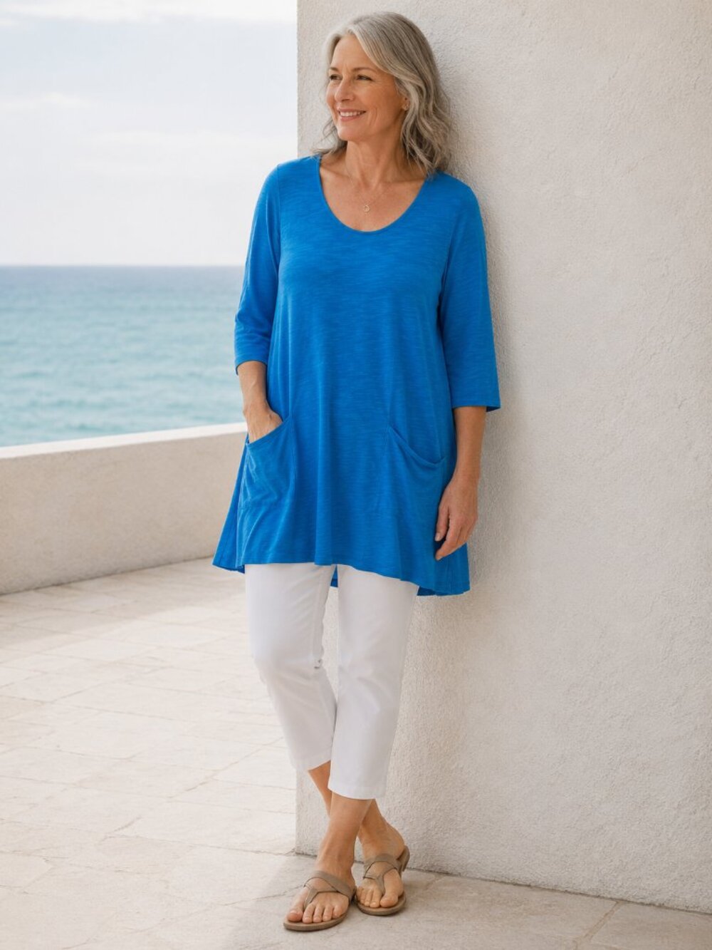 Fresh Produce Cotton Tunic Dress Black Pocket Lagenlook Made USA S